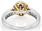 White Cultured Japanese Akoya Pearl With Tanzanite Rhodium And 18K Gold Over Sterling Silver Ring