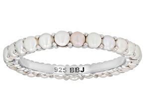 White Cultured Freshwater Pearl Rhodium Over Sterling Silver Eternity Ring
