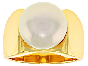 Genusis™ White Cultured Freshwater Pearl 18K Yellow Gold Over Sterling Silver Ring
