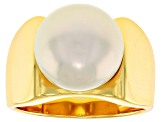 Genusis™ White Cultured Freshwater Pearl 18K Yellow Gold Over Sterling Silver Ring