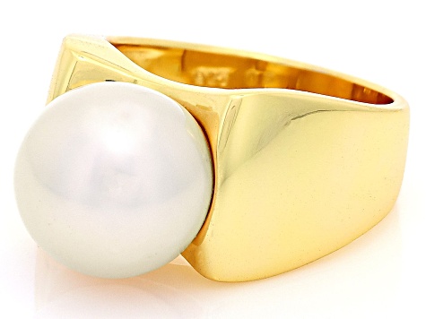 Genusis™ White Cultured Freshwater Pearl 18K Yellow Gold Over Sterling Silver Ring