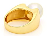 Genusis™ White Cultured Freshwater Pearl 18K Yellow Gold Over Sterling Silver Ring