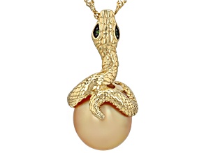 Golden Cultured South Sea Pearl With Chrome Diopside 18K Gold Over Silver Pendant With Chain