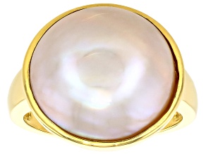 White Cultured South Sea Mabe Pearl 18K Yellow Gold Over Sterling Silver Ring