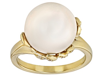 White Cultured Freshwater Pearl 6mm Rhodium & 18k Yellow Gold Over