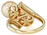 Golden Cultured South Sea Pearl With Zircon 18K Yellow Gold Over Sterling Silver Ring