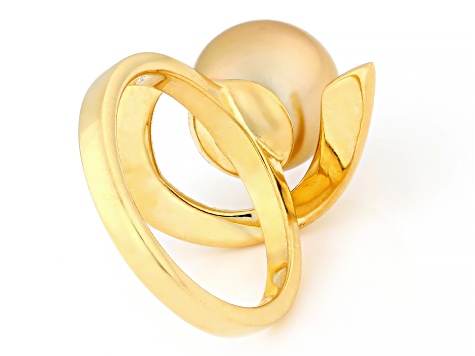 Golden Cultured South Sea Pearl 18K Yellow Gold Over Sterling