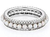 White Cultured Freshwater Bitsy Pearl With Zircon Rhodium Over Sterling Silver Eternity Ring