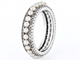 White Cultured Freshwater Bitsy Pearl With Zircon Rhodium Over Sterling Silver Eternity Ring