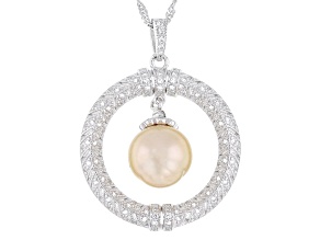 Golden Cultured South Sea Pearl With Topaz Rhodium Over Sterling Silver Pendant With Chain