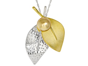 Golden Cultured South Sea Pearl 18K Gold And Rhodium Over Sterling Silver Pendant With Chain