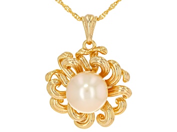 Picture of Golden Cultured South Sea Pearl 18K Yellow Gold Over Sterling Silver Pendant With Chain