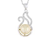 Golden Cultured South Sea Pearl With Topaz Rhodium Over Sterling Silver Pendant With Chain