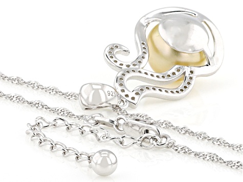 Golden Cultured South Sea Pearl With Topaz Rhodium Over Sterling Silver Pendant With Chain