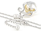 Golden Cultured South Sea Pearl With Topaz Rhodium Over Sterling Silver Pendant With Chain