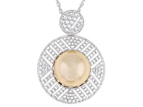 Golden Cultured South Sea Pearl With Topaz Rhodium Over Sterling Silver Pendant With Chain