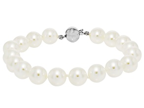 Pearlfection® White South Sea Simulant Rhodium Over Sterling Silver Bracelet