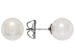 Pearlfection® White South Sea Simulant Rhodium Over Sterling Silver Earrings