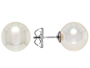 Pearlfection® White South Sea Simulant Rhodium Over Sterling Silver Earrings
