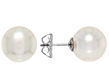 Picture of Pearlfection® White South Sea Simulant Rhodium Over Sterling Silver Earrings