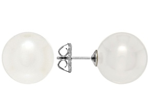 Pearlfection® White South Sea Simulant Rhodium Over Sterling Silver Earrings