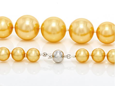 Pearlfection® Golden South Sea Simulant Rhodium Over Sterling Silver 20 Inch Strand