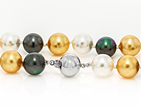 Pearlfection® South Sea And Tahitian Simulant Rhodium Over Sterling Silver 22 Inch Strand