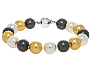 Pearlfection® South Sea And Tahitian Simulant Rhodium Over Sterling Silver Bracelet