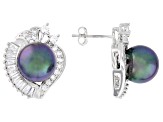 Pearlfection® Peacock Simulant And White Cubic Zirconia Rhodium Over Sterling Silver Earrings