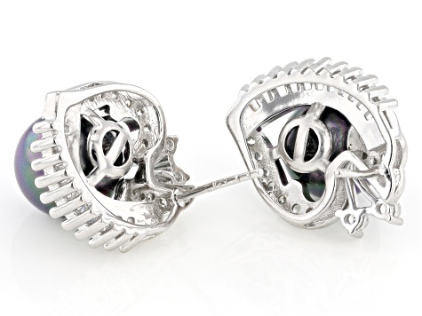 Pearlfection® Peacock Simulant And White Cubic Zirconia Rhodium Over Sterling Silver Earrings