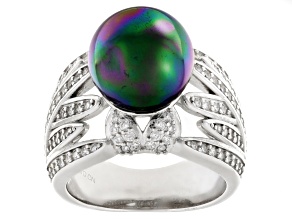 Pearlfection® Peacock Simulant And White Cubic Zirconia Rhodium Over Sterling Silver Ring