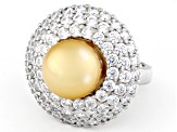Pearlfection® Golden South Sea Simulant And Cubic Zirconia Rhodium Over Sterling Silver Ring
