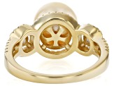 Golden Cultured South Sea Pearl With Tanzanite & White Zircon 18k Yellow Gold Over Silver Ring