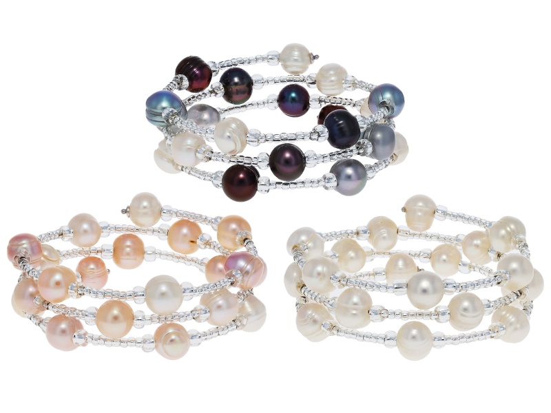 Natural Peach Color Cultured Kasumiga Pearl Rhodium Over Sterling