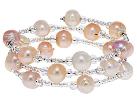 アクセサリー Silver Gold Pearl Necklace&Bracelet Set Multi-Color Cultured Freshwater Pearl Rhodium Over Sterling Silver