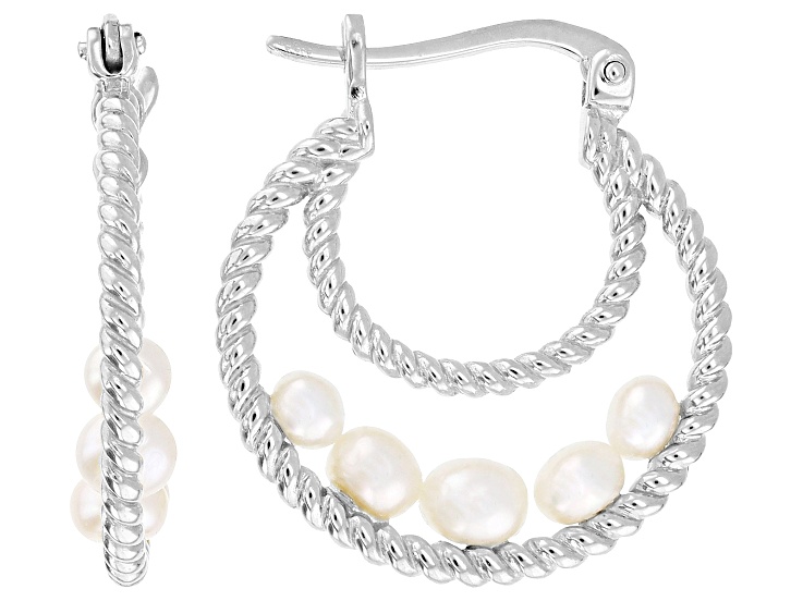 White Cultured Freshwater Pearl Rhodium Over Sterling Silver