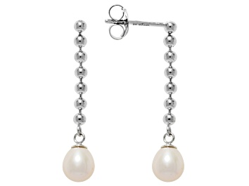 Picture of White Cultured Freshwater Pearl Rhodium Over Sterling Silver Earrings