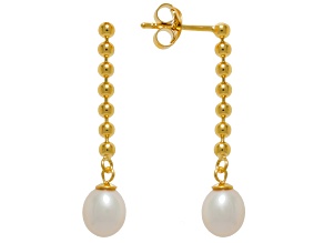 White Cultured Freshwater Pearl 14 K Yellow Gold Over Sterling Silver Earrings