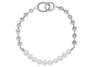 White Cultured Freshwater Pearl Rhodium Over Sterling Silver Bracelet
