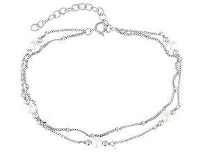 White Cultured Freshwater Pearl Rhodium Over Sterling Silver Bracelet