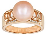 Sunset Pink Cultured Freshwater Pearl With Morganite & White Zircon 18K Rose Gold Over Silver Ring