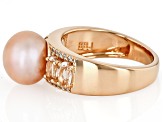 Sunset Pink Cultured Freshwater Pearl With Morganite & White Zircon 18K Rose Gold Over Silver Ring