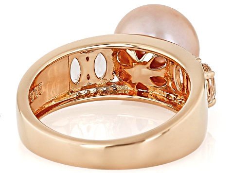 Sunset Pink Cultured Freshwater Pearl With Morganite & White Zircon 18K Rose Gold Over Silver Ring