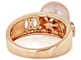 Sunset Pink Cultured Freshwater Pearl With Morganite & White Zircon 18K Rose Gold Over Silver Ring