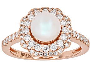 White Cultured Japanese Akoya Pearl With Moissanite Fire® 18k Rose Gold Over Sterling Silver Ring