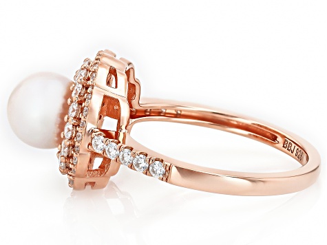 White Cultured Japanese Akoya Pearl With Moissanite Fire® 18k Rose