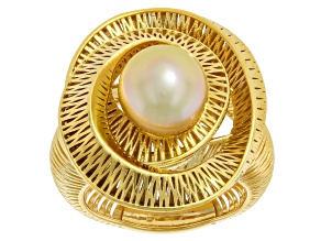 Golden Cultured South Sea Pearl 18k Yellow Gold Over Sterling Silver Ring