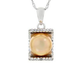 Golden Cultured South Sea Pearl With Topaz Rhodium Over Sterling Silver Pendant With Chain