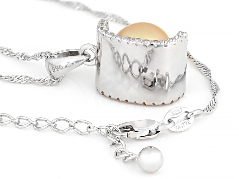 Golden Cultured South Sea Pearl With Topaz Rhodium Over Sterling Silver Pendant With Chain