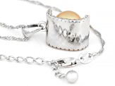 Golden Cultured South Sea Pearl With Topaz Rhodium Over Sterling Silver Pendant With Chain